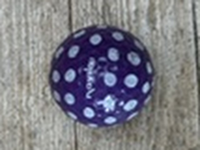 Paarse golfbal met witte stippen, net een paasei